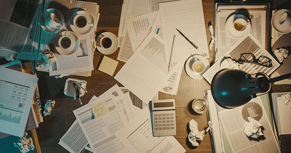 tax tools messy desk